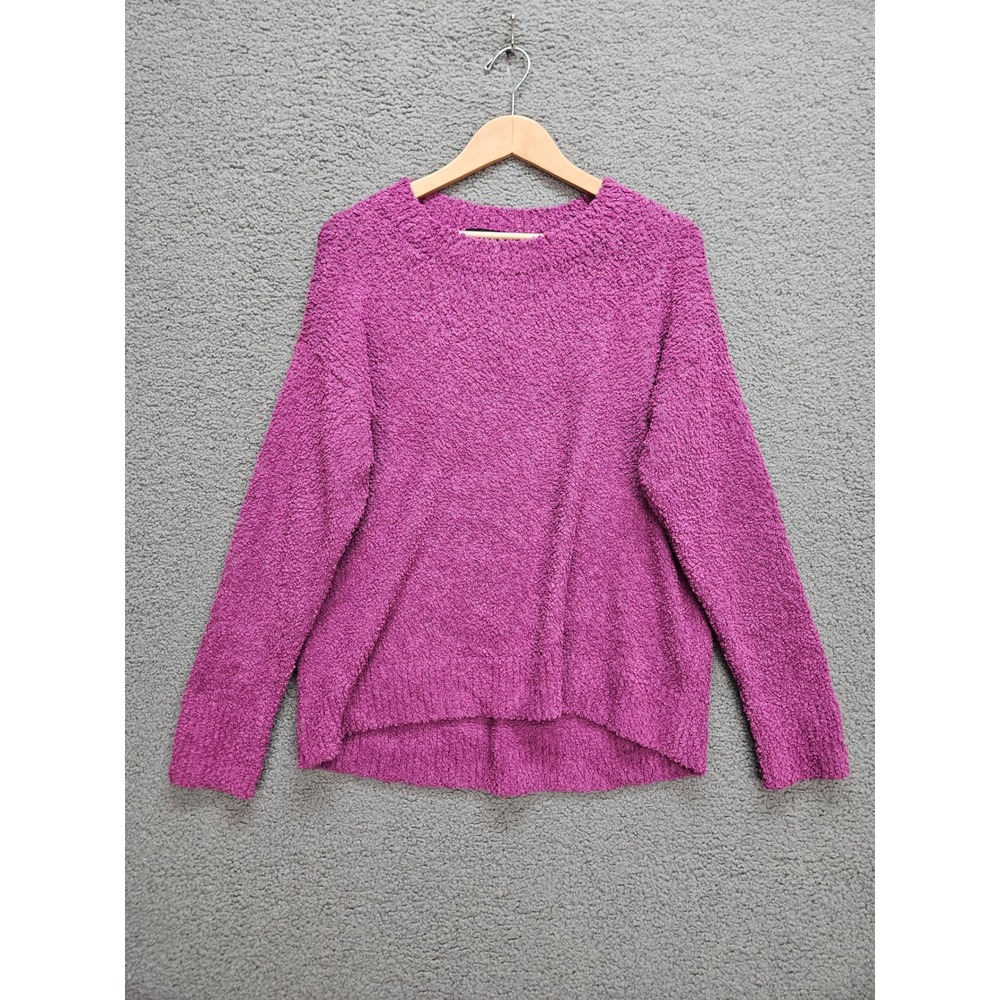 Sanctuary Popcorn Knit Sweater Medium Purple Fuzzy Boucle Crew Neck High-Low